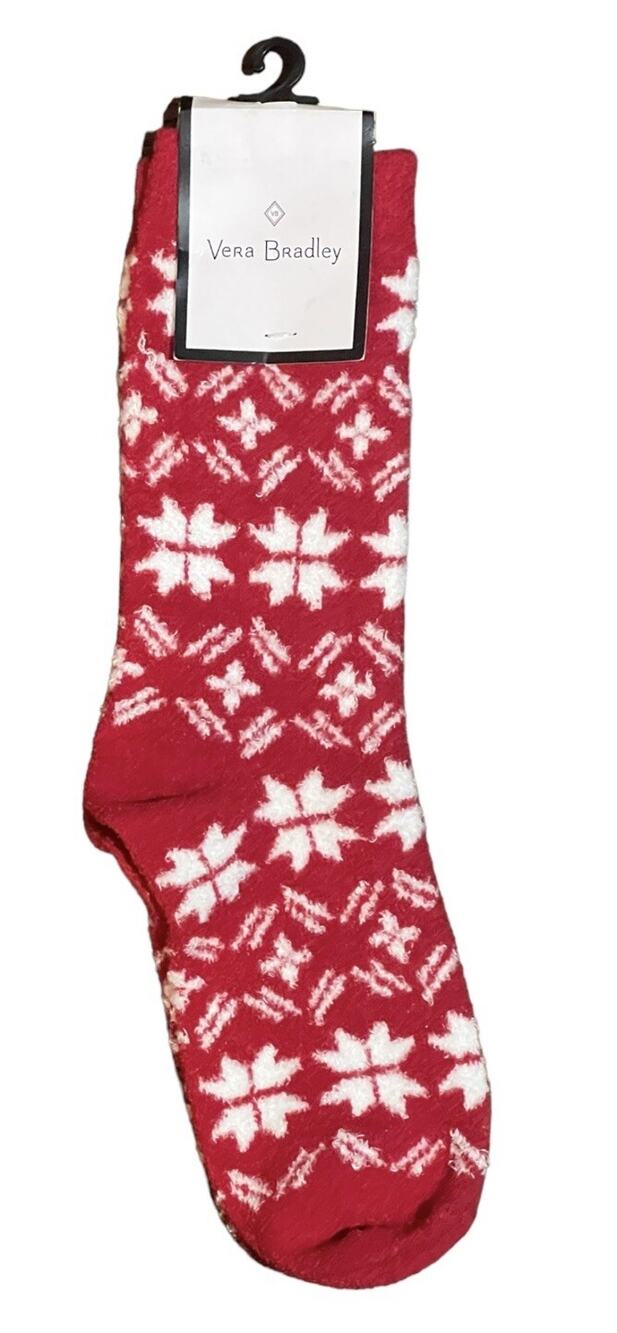 Vera Bradley Cozy Socks Red White Snowflakes Warm Soft OS Fits Most
